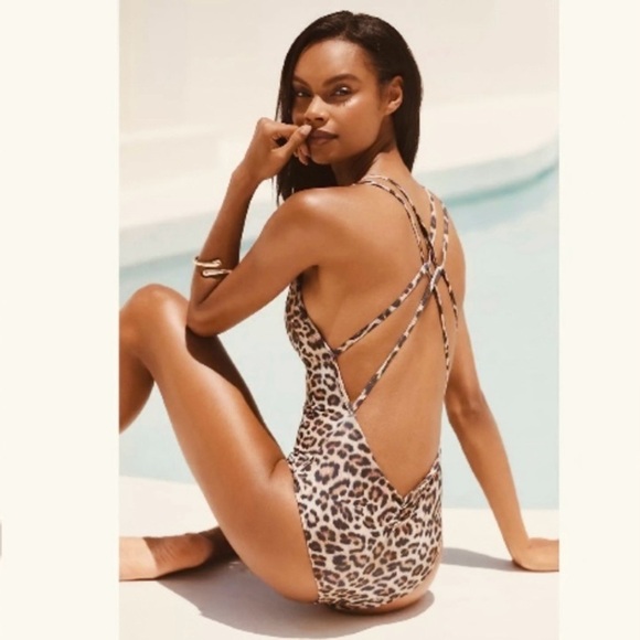 NWOT Anthropologie Peixoto Isla Strappy One Piece Swimsuit Leopard size Medium - Picture 4 of 12